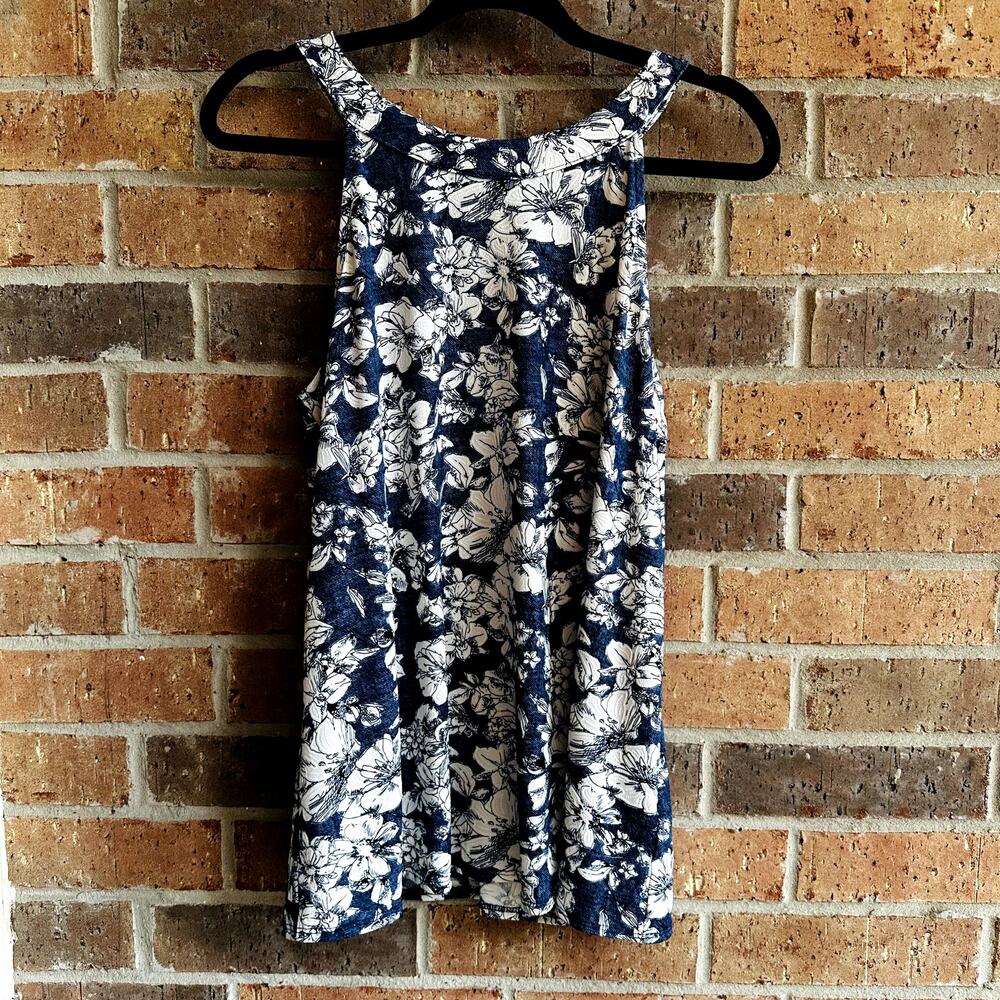 Furtune + Ivy Women's Blue & White Floral Print Sleeveless Halter Top Size M